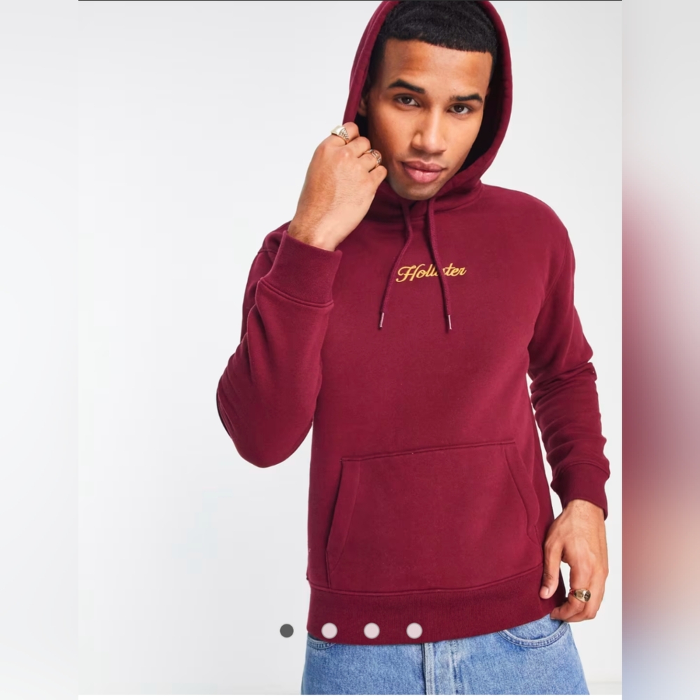 Hollister signature script logo hoodie in burgundy Sz large